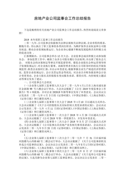 房地产业公司监事会工作总结报告