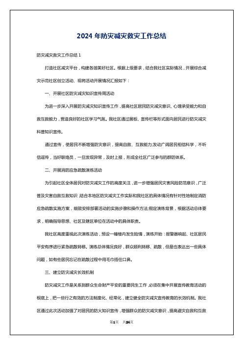 2024年防灾减灾救灾工作总结