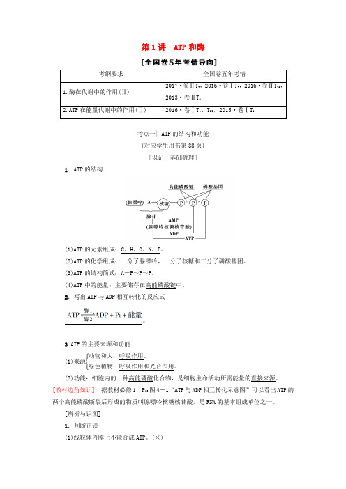 2019版高考生物一轮复习 第3单元 光合作用和细胞呼吸 第1讲 ATP和酶学案 苏教版