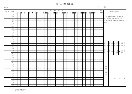 员工考勤表范本(最新)