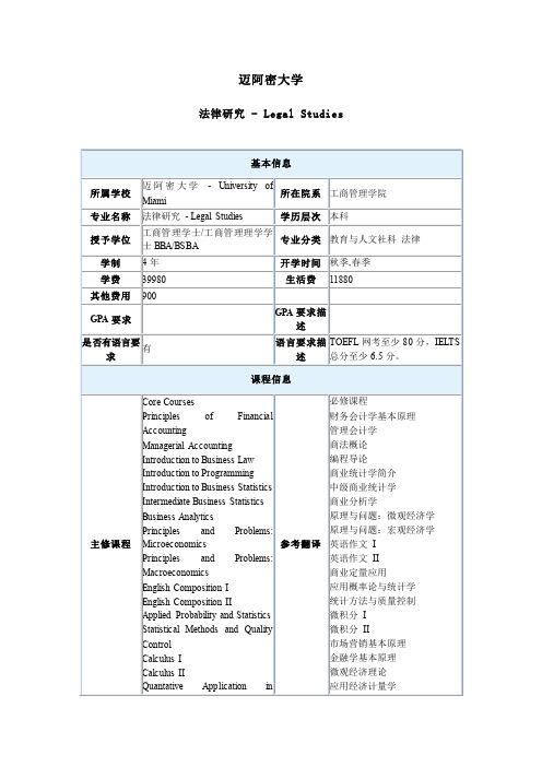 美国迈阿密大学法律研究专业本科