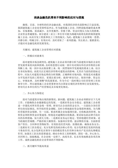 浅谈金融危机带来不利影响的应对与措施