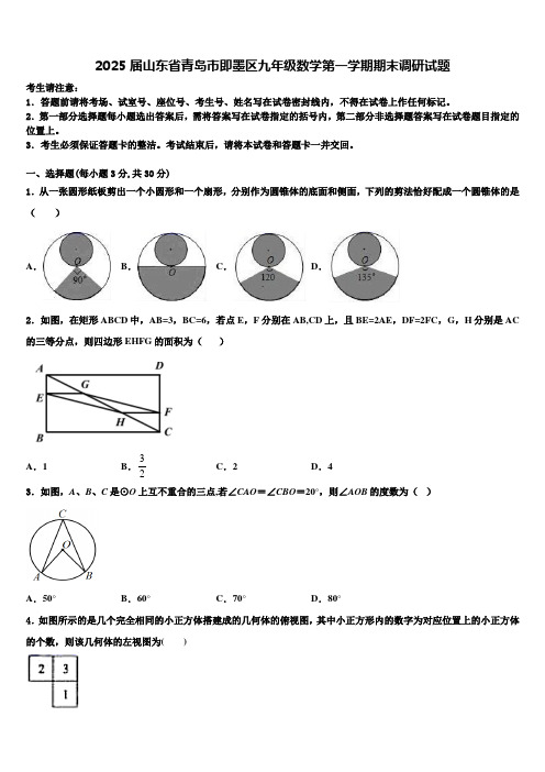 2025届山东省青岛市即墨区九年级数学第一学期期末调研试题含解析