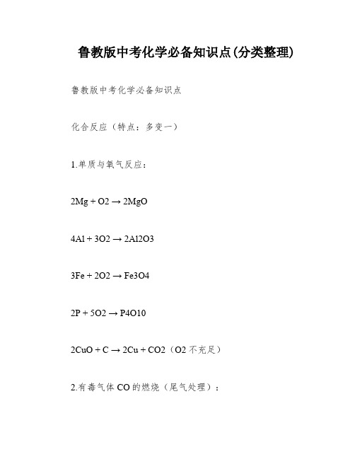 鲁教版中考化学必备知识点(分类整理)