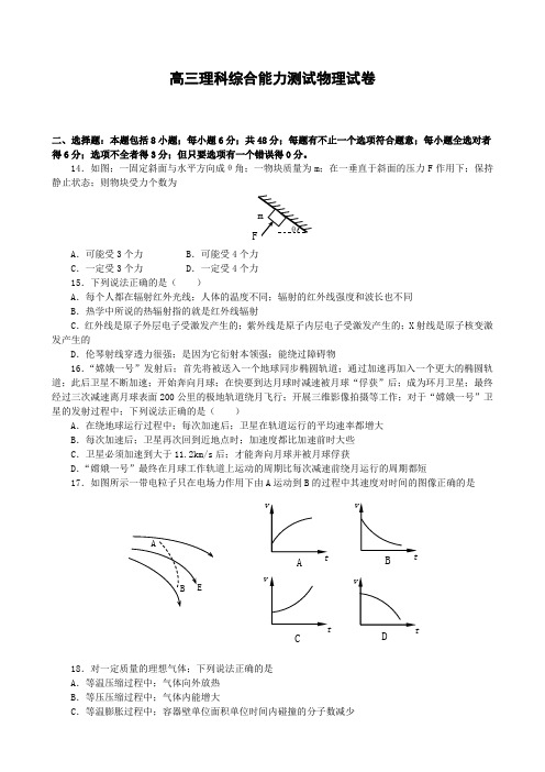 2021年高三理科综合能力测试物理试卷