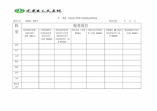 住院诊疗管理与持续改进督查表