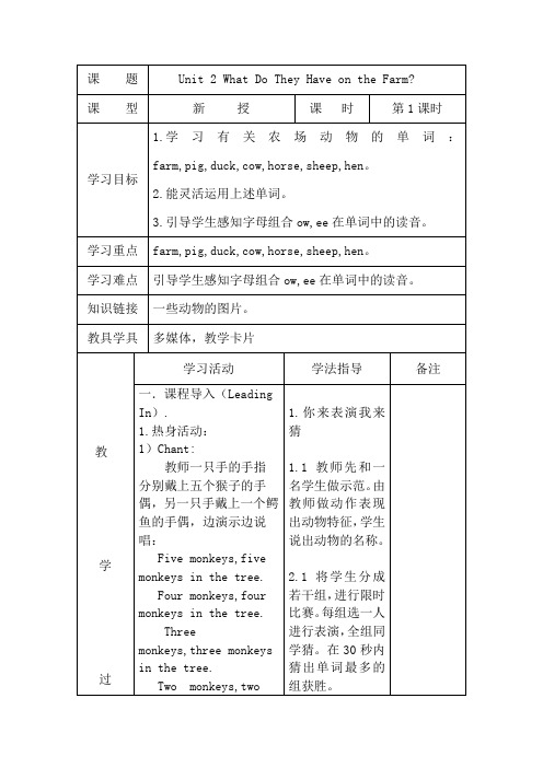 四年级英语上册第二单元What Do They Have on the Farm教案