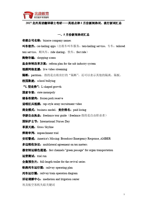 2017北外英语翻译硕士考研——英语点津5月份新闻热词、流行新词汇总