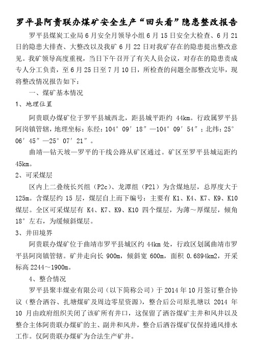 安全生产回头看隐患整改报告