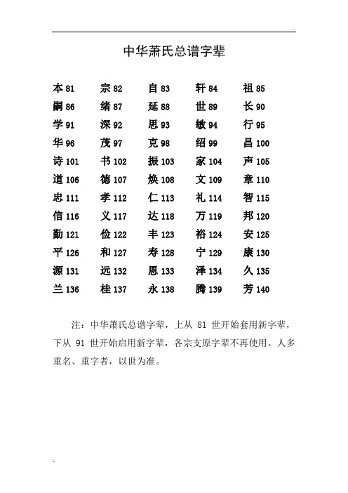 中华萧氏总谱字辈