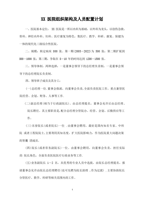 XX医院组织架构及人员配置计划