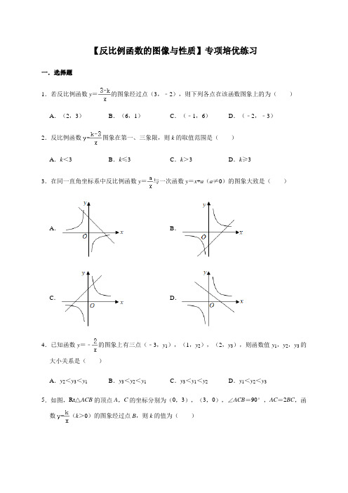 北师大版数学九年级上册6.2反比例函数的图像与性质专项培优练习 (1)