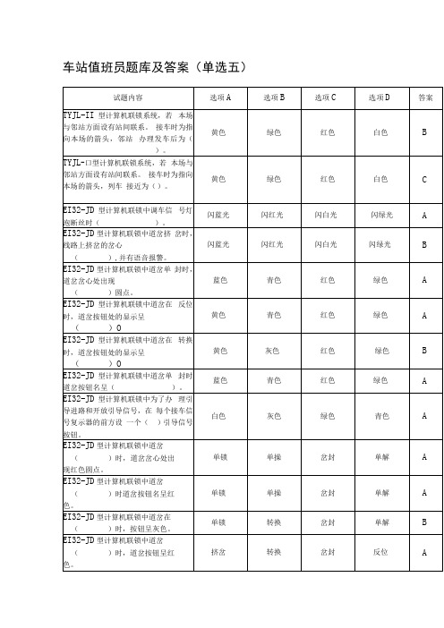 车站值班员题库及答案单选五