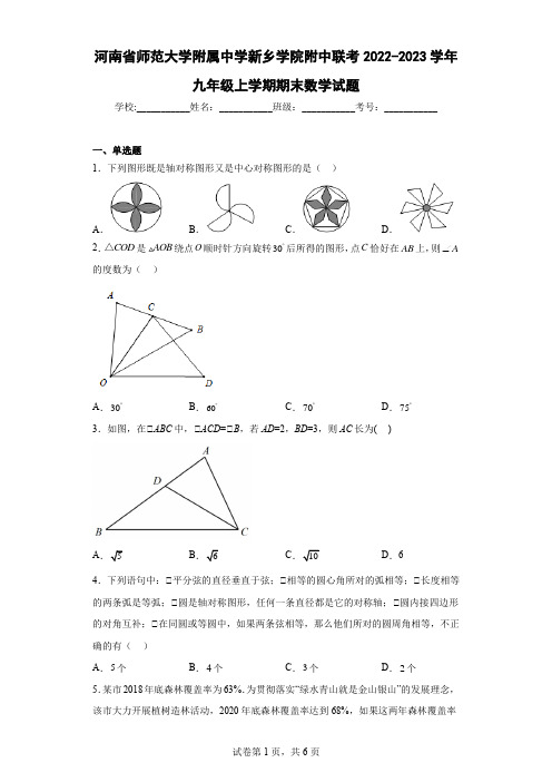 河南省师范大学附属中学新乡学院附中联考2022-2023学年九年级上学期期末数学试题及解析