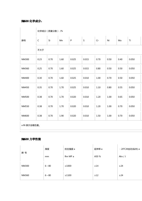 NM600技术参数