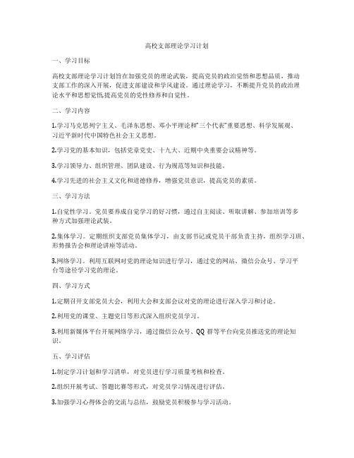 高校支部理论学习计划