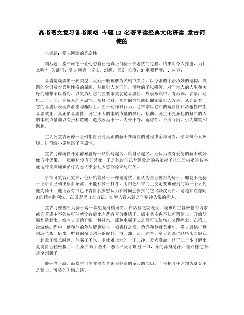 高考语文复习备考策略 专题12 名著导读经典文化研读 堂吉诃德的