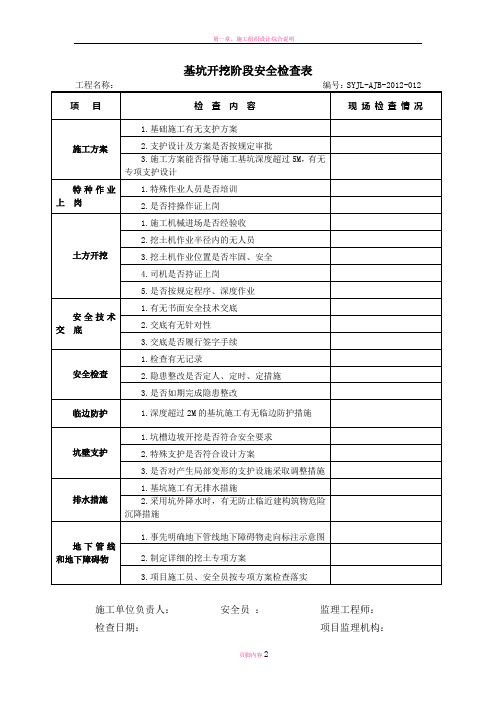 基坑开挖阶段安全检查表