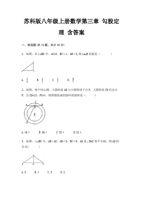 苏科版八年级上册数学第三章 勾股定理 含答案