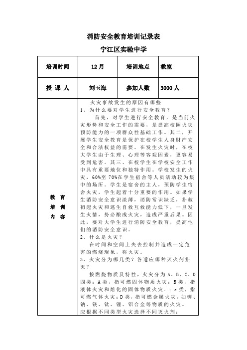 消防安全教育培训记录表27