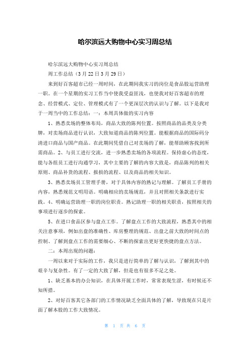 哈尔滨远大购物中心实习周总结