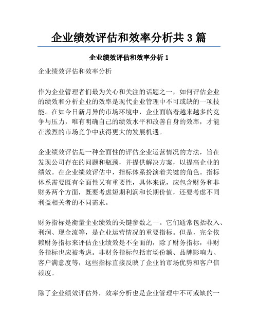 企业绩效评估和效率分析共3篇