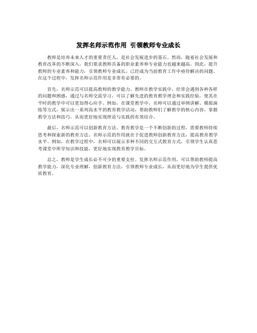 发挥名师示范作用 引领教师专业成长