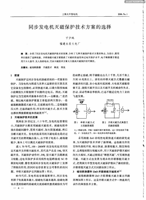 同步发电机灭磁保护技术方案的选择