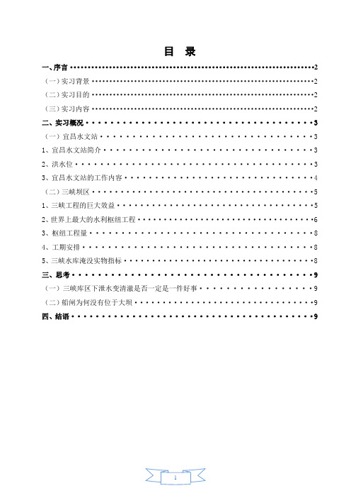 水文学三峡实习报告