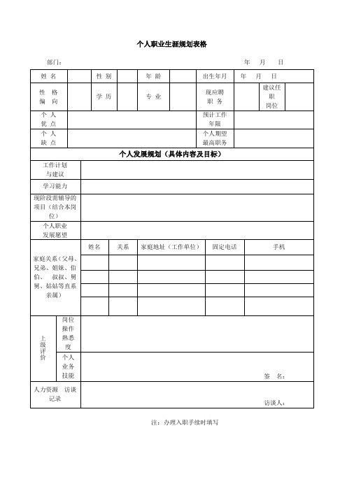 个人职业生涯规划表格