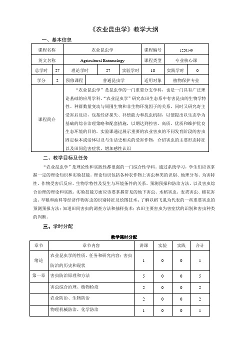 《农业昆虫学》教学大纲