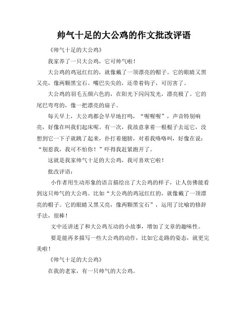 帅气十足的大公鸡的作文批改评语