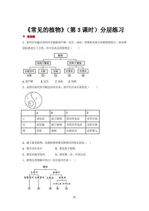 浙教版科学七年级上册科学【分层练习】《常见的植物》(第3课时)