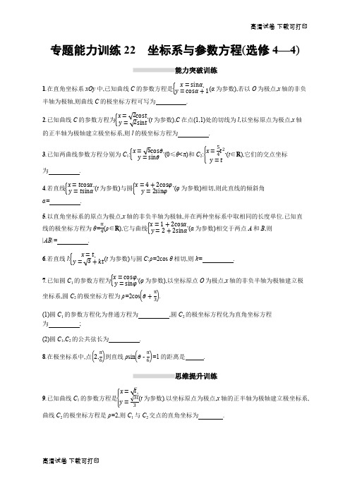 2019年高考数学(理科,天津课标版)二轮复习专题能力训练  Word版含答案22