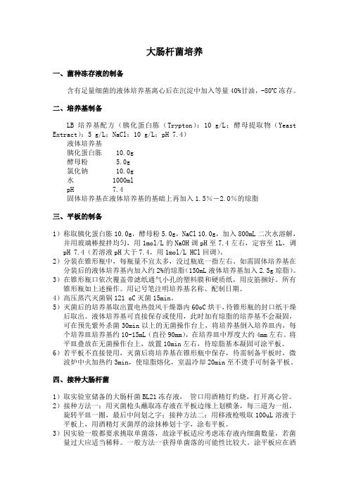 大肠杆菌培养基配制及培养方法