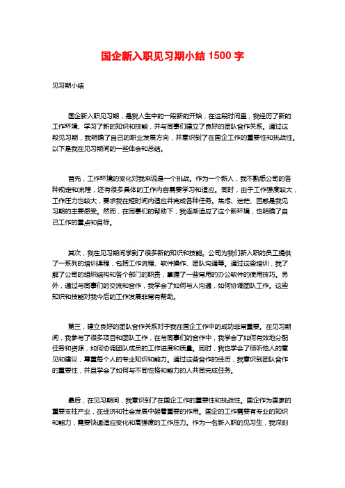 国企新入职见习期小结