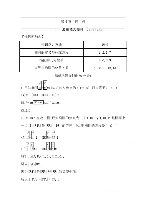 2020版导与练一轮复习文科数学习题：第八篇 平面解析几何(必修2、选修1-1) 第4节 椭 圆 