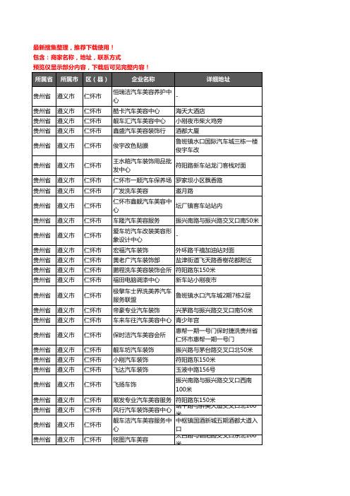 新版贵州省遵义市仁怀市汽车装饰企业公司商家户名录单联系方式地址大全65家