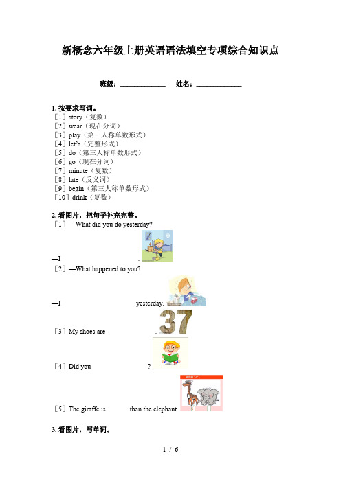 新概念六年级上册英语语法填空专项综合知识点