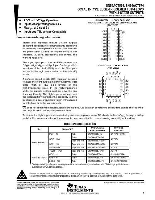 TEXAS INSTRUMENTS SN54ACT574, SN74ACT574 说明书