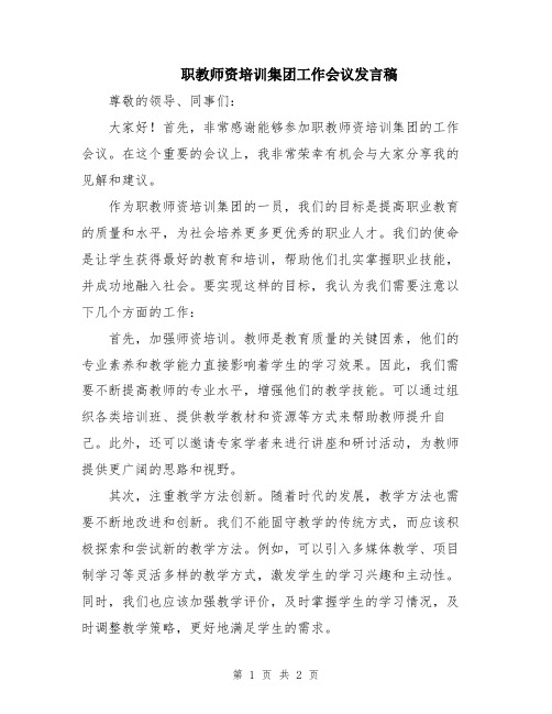 职教师资培训集团工作会议发言稿