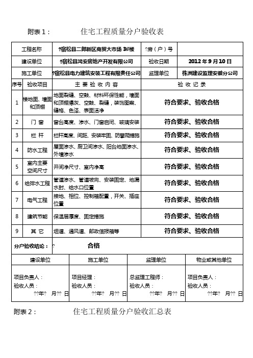 分户验收表格填写示例