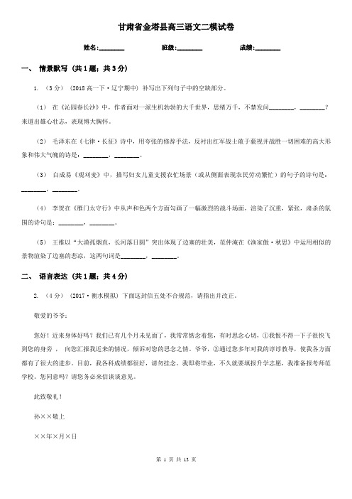 甘肃省金塔县高三语文二模试卷