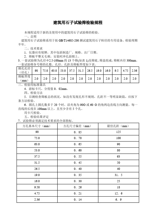 建筑用石子试验筛检验规程