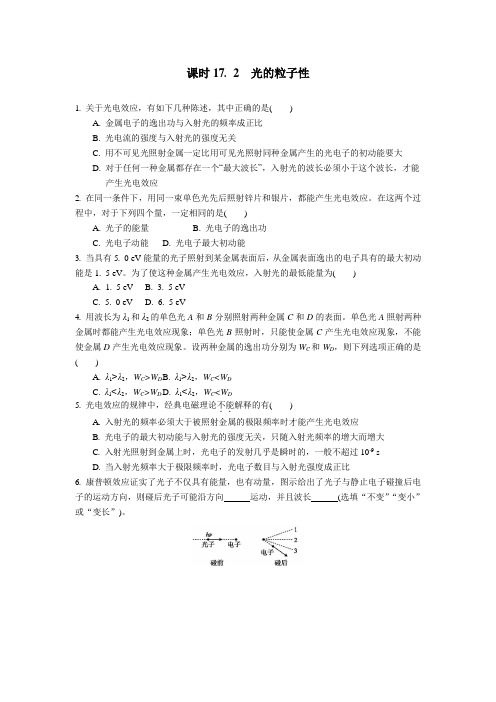 波粒二象性 精讲精练：17-2 光的粒子性 作业 含答案 