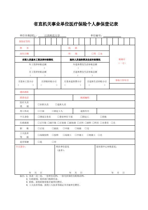 省直机关事业单位医疗保险个人参保登记表》(2份