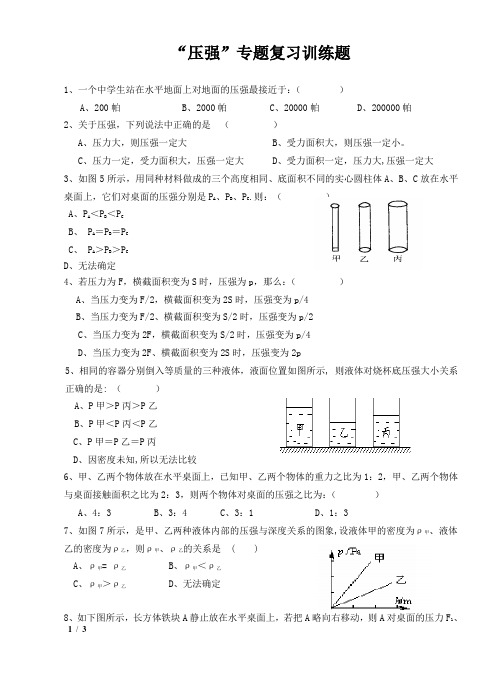 压强专题训练题(3页)