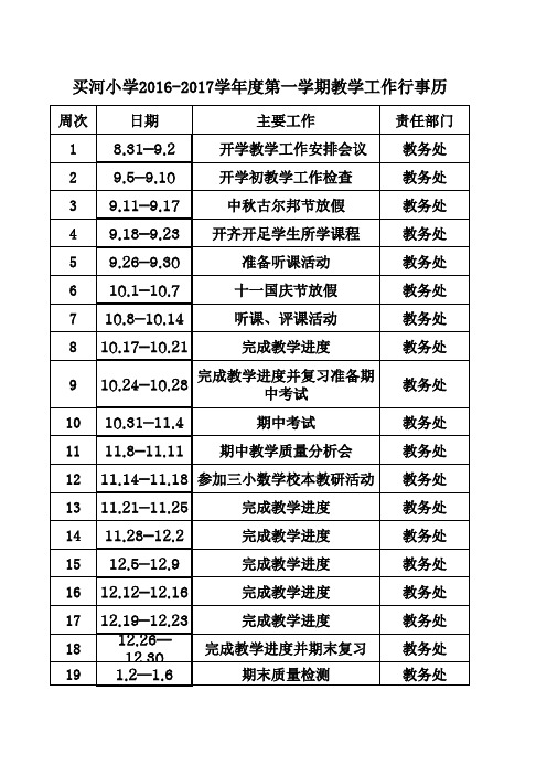 【2024版】2016-2017第一学期教务处行事历