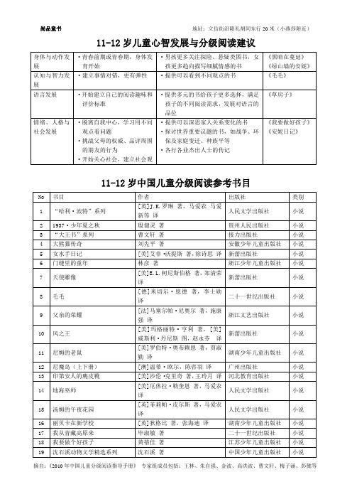 儿童分级阅读推荐书目11-12岁 2010年版