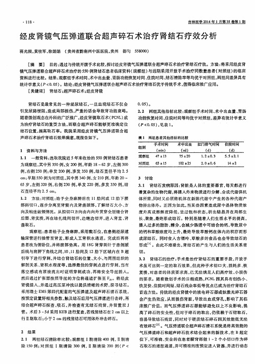 经皮肾镜气压弹道联合超声碎石术治疗肾结石疗效分析